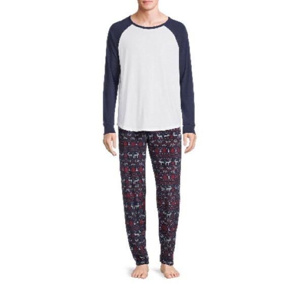 Mens Long Sleeve Sleep Pajama Lounge 2-Piece Set 2-Pack Size L - Picture 2 of 9